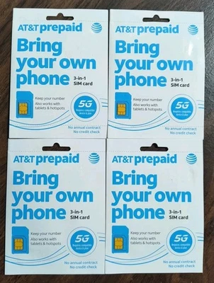 AT&T Prepaid Sim Card Bring Your Own Phone 5G 3 In 1 Fits All Phones Lot of 4  - Image 1 of 4