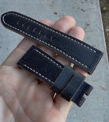 CORREA OFFICINE PANERAI OEM 26mm Negra agrietada DE COLECCIÓN 22mm Hebilla espiga rara Foto 1 de 3