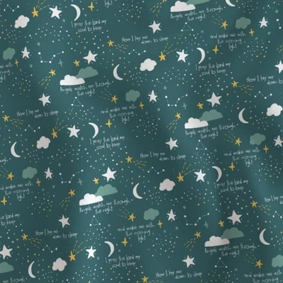 Tela de versículo bíblico cristiano "Ahora me acuesto a dormir" azul verdoso 1 yarda Foto 1 de 4