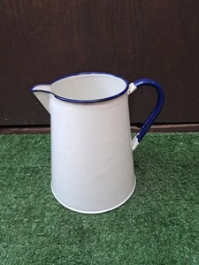 Vintage Enamel Jug White with Blue Trim. Watertight, (#090) - Picture 1 of 8