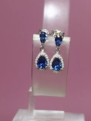 Boucles D'oreilles Or 14 Carats Saphirs Et Diamants - Photo 1/4