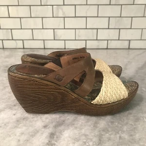 Born Sandals Womens Size 6 Wedge Heel Leather Woven Strappy Bohemian Hippie - Picture 1 of 8