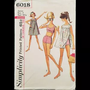 Vtg Simplicity 2-Piece Bathing Suit & Dress Pattern #6018 Size 9 UNCUT - Picture 1 of 6