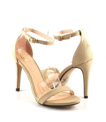 Natural  Snake Embossed Sexy Thin Strap Heel Sandals Closed Back Ankle Strap - Image 1 of 4