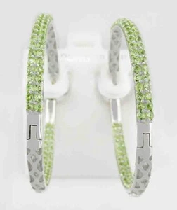 GENUINE 4.60 Cts PERIDOT HOOP HUGGIES EARRINGS .925 Silver - NEW WITH TAG - Picture 1 of 4