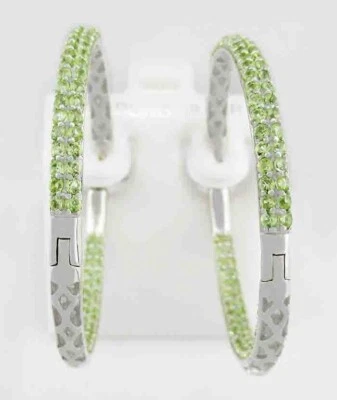 GENUINE 4.60 Cts PERIDOT HOOP HUGGIES EARRINGS .925 Silver - NEW WITH TAG - Image 1 of 4