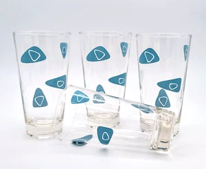 Vintage Federal Glass MCM Atomic Amoeba Boomerang Set of 4 Tumblers Tourquoise - Picture 1 of 6