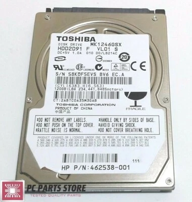 Toshiba 120GB 2.5" MK1246GSX HDD2D91 F VL01 S G002217A PCB PARTS REPAIR  - Image 1 of 4