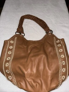 The Sak Satchel Bag Brown Indio Leather Embroidered Floral Crochet 109273 - Picture 1 of 7