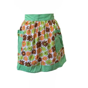 De colección medio delantal verde naranja marrón margarita bolsillos años 60 LEER - Imagen 1 de 4