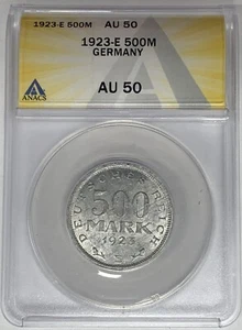1923-E Germany 500 Mark Coin ANACS AU 50 W6 - Picture 1 of 2