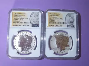 2024 NGC PF70 MORGAN PEACE REVERSE PROOF 2 COIN SET FIRST RELEASES/W COA & BOX - Picture 1 of 4