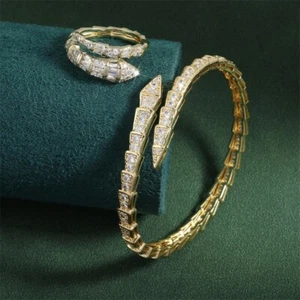 Edelstahl Armreif + Ring Gold o. Silber 18K vergoldet + Zirkonia edel Love - Bild 1 von 8