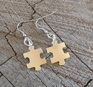 handmade brass earrings puzzle piece - Picture 1 of 3
