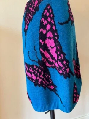 Falda Tejida Mariposa Etiqueta Punk Betsey Johnson Vintage Años 80 Azul Brillante y Rosa Foto 1 de 4