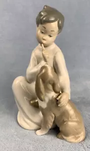 Lladro 4522 Boy with Dog Spaniel Shhh Quiet Puppy Glossy Retired Figurine Mint - Picture 1 of 8