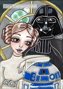 ACEO Original painting Star Wars Leah R2 Darth Vader Outsider art - C Cameron