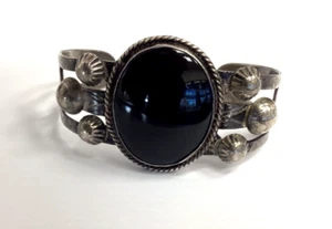 Vintage Indianer Sterling Silber Manschette mit Onyx - Bild 1 von 3
