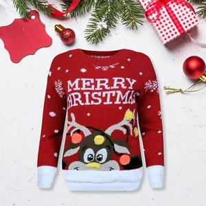 Kinder Rudolph Bommel Pullover Xmas Mädchen Jungen Rentier Weihnachten Strickpullover - Bild 1 von 5