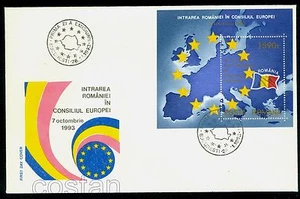 1993 Romania's Admission to the Council of Europe,Flag,Europe Map,Bl.285,FDC - Picture 1 of 1