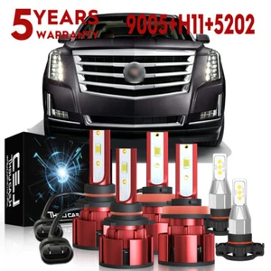 For Cadillac Escalade 2007-2014 Z4 LED Headlight High Low +Fog Light Bulbs 6000K - Picture 1 of 14