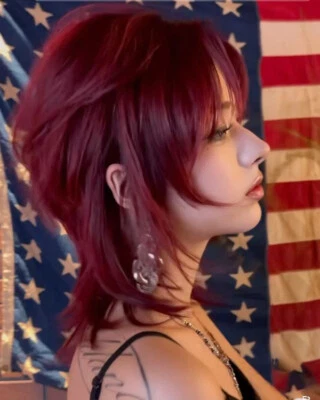 Short Pixie Cut Wine Red Hair With Bangs Straight No Lace Soft Cosplay Wigs  - Image 1 of 4