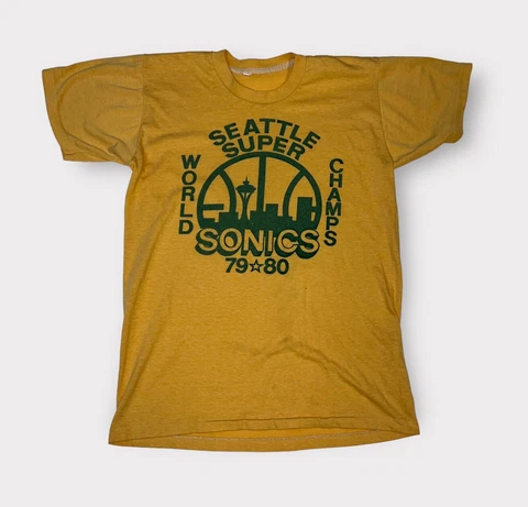 VTG 70s Seattle SuperSonics T-Shirt Adult S NBA Champions Yellow Single Stitch Cover