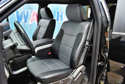 FUNDAS DE ASIENTO DELANTERAS FORD F-250 F-350 2011-16 NEGRO/GRIS CUERO A MEDIDA Foto 1 de 4