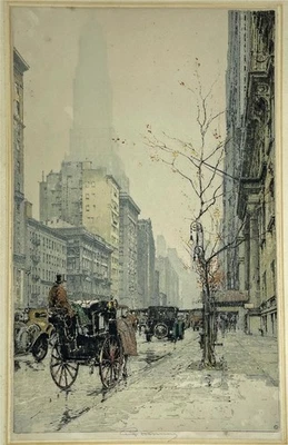 Luigi Kasimir (1881-1962) Bleistift signiert Radierung Park Avenue New York USA - Bild 1 von 4