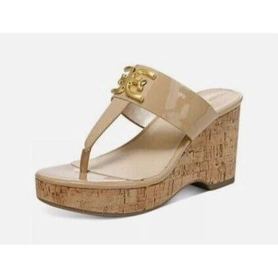 Mujer Talla 8.5 Sam Edelman Marrón Yardlie Oro Hebilla Cuña Open Toe Sandalia - Imagen 1 de 4