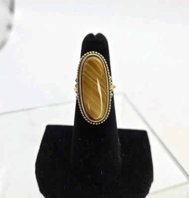 Винтажное кольцо Avon с мерцающими песками из порфирового стекла с полосками золотистого цвета размер 5 - Изображение 1 из 4