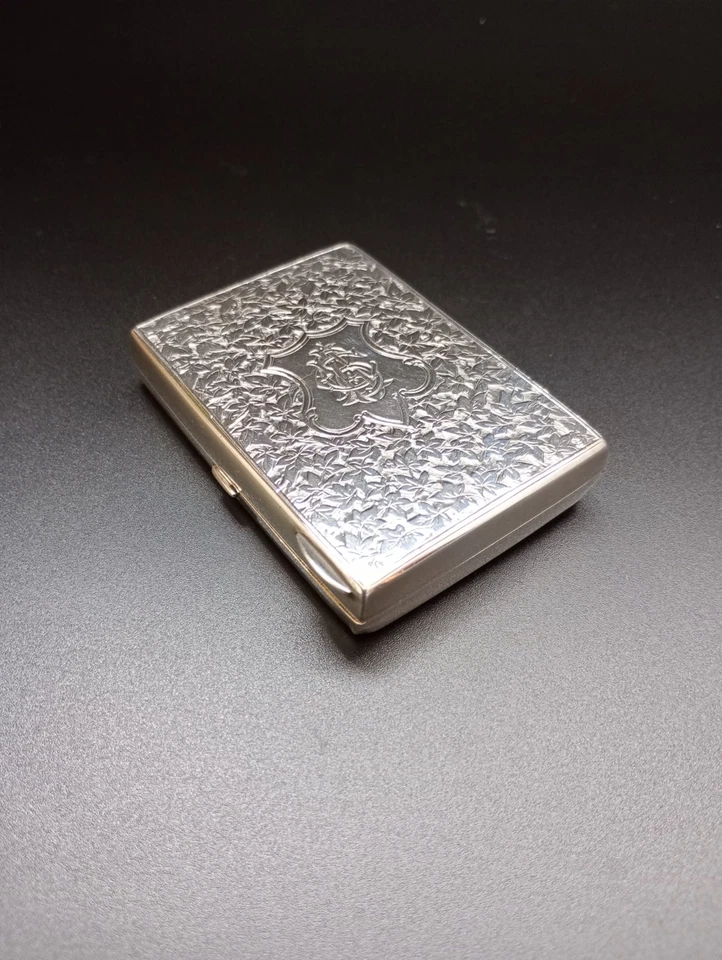Estuche de cigarrillos de plata esterlina maciza G.U Birmingham 1882 victoriano 77 g regalo Foto 1 de 4