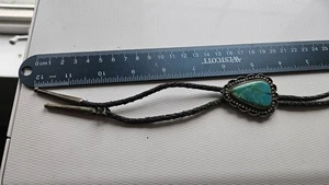 Bolo Tie Azurite Sterling Silver Leather Vintage - Picture 1 of 3
