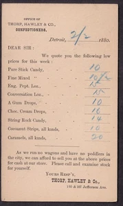 1880 Postkarte Thorp Hawley & Co Confectioners Detroit - Rock Candy/Gum Drops - Bild 1 von 2