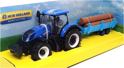 Burago 1/32 Scale 18-44068 - New Holland Tractor & Log Trailer - Blue - Image 1 of 4