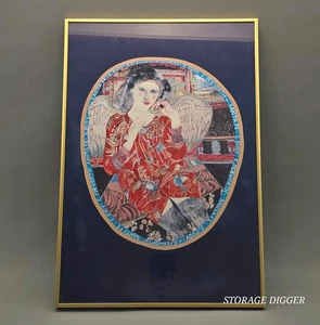 Vintage 1980 Art Print Woman with Wings by Charles Pebworth, Framed 22" x 15" - Picture 1 of 10