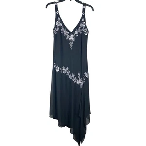 Vintage Y2K Fairycore Beaded Midi Dress Sz 16 XL Black Goth Grunge Fairycore - Picture 1 of 10