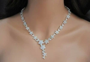 Juego de collar y pendientes de diamantes talla pera para mujer enchapados en oro blanco de 14 KW de plata 925 - Imagen 1 de 8