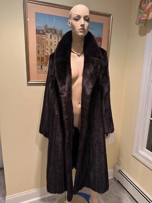 New! 45" Long Size 8/10 Medium Ranch Black Full Length Mink Real Fur Swing Coat - Image 1 of 4