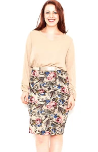 Vestido Vaina Blue Bell Damas Cuello en V Manga Larga Beige Floral Talla XL - Imagen 1 de 6