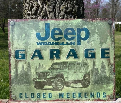 Jeep Wrangler Tin Metal Sign Wall Bar Garage Auto Shop Classic Logo - Image 1 of 2