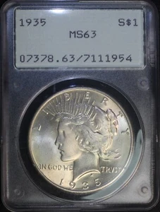 1935 P Peace Silver Dollar PCGS MS63 Choice BU Rattler Holder - Picture 1 of 2