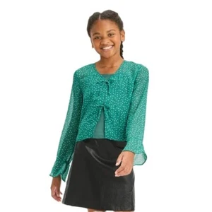Art Class Girls' Small 6/7 Green Floral Chiffon LS & Satin Cami 2 Piece Top - Picture 1 of 7