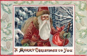 Buon Natale a Te Babbo Natale in Viaggio nel Bosco con Giocattoli Babbo Natale Cartolina - Foto 1 di 2