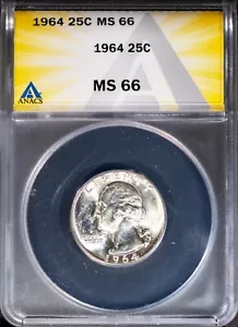 1964 Silver 25c Washington Head Quarter MS 66 Gem ANACS # 7726039 + Bonus - Picture 1 of 2
