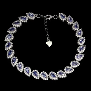 925 Sterling Silver Bracelet Pear Tanzanite 5x3mm Natural Gemstone Jewelry 7.5in - Picture 1 of 10