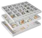 3 Stackable Jewelry Trays Organizer Set for Drawers, Jewellery Drawer 1- Grey