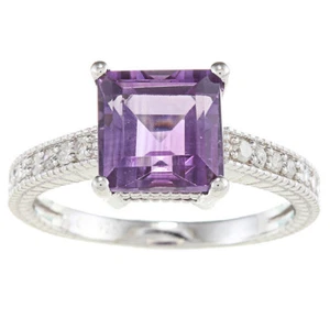 Plata de Ley Estilo Vintage Cuadrado Amatista y Diamante Anillo (1/5 Patron) - Imagen 1 de 3