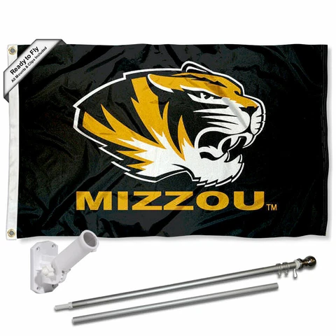 Missouri Tigers Black Flag Pole and Bracket Gift Set Package Cover