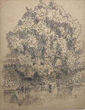 Zeichnung 1919 Impressionist Mateo Cristiani Baum am Ufer 29,5 x 23  cm